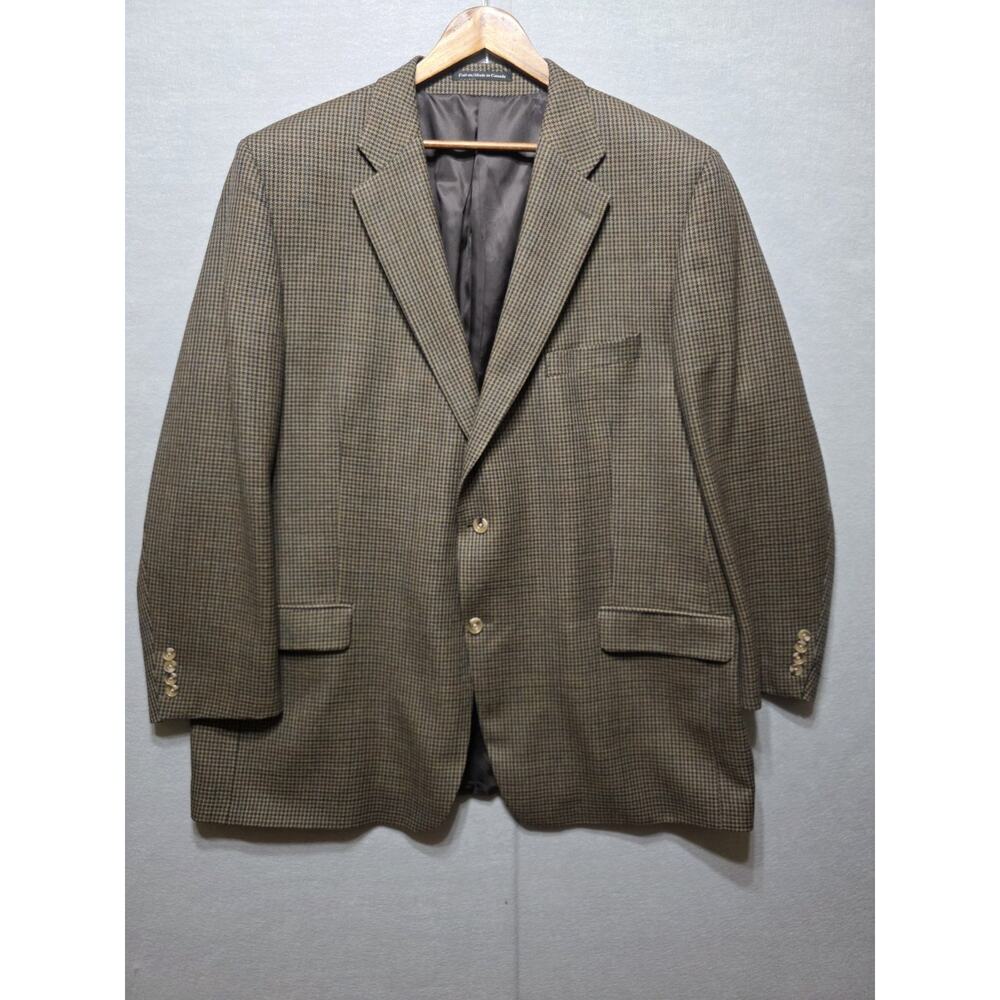 Vintage Men’s Wool Suit Jacket Blazer 52T Tall Brown Houndstooth Made in Canada
